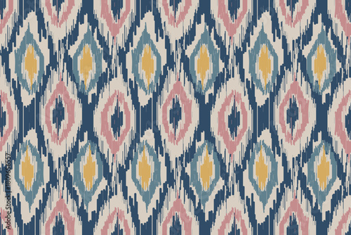 ikat Abstract Ethnic art. Seamless pattern in tribal, folk embroidery, and Mexican style. Aztec geometric art ornament print.Design for carpet, cover.wallpaper, wrapping, fabric, clothing	
