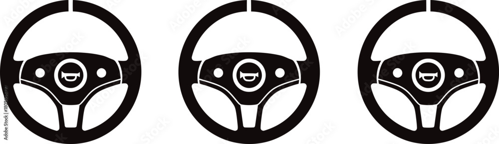 Fototapeta premium Illustration of three steering wheels in black and white style
