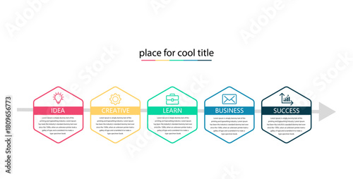 Steps business data visualization timeline process infographic template design with icons.