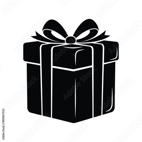 Isolated silhouette gift box with ribbon bow festive present surprise icon isolated on white background