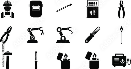 Illustration of industrial tools and equipment icons