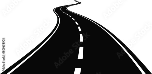 Illustration of winding road with dashed line, illustration