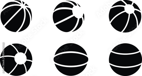 Beach Ball Icon Set Silhouette Vector Collection on a white background.
