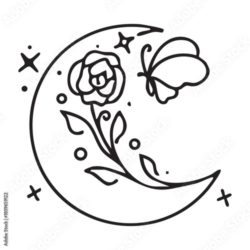 Mystical celestial design elements. Vector icon set with stars, crescent moons, constellations, and dividers for logos or spiritual decorations.