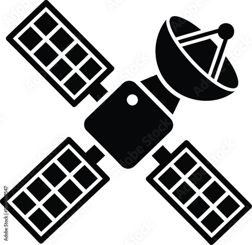 Illustration of black silhouette of a satellite