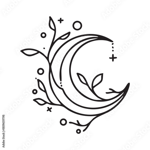 Mystical celestial design elements. Vector icon set with stars, crescent moons, constellations, and dividers for logos or spiritual decorations.