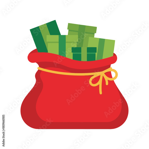 Red money bag overflowing with green banknotes symbolizing wealth and abundance isolated on white background