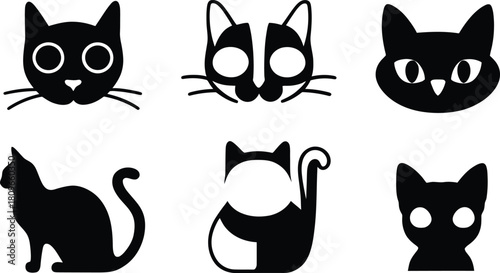 cat Icon Set Silhouette Vector Collection on a white background.
