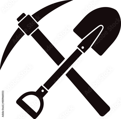 Illustration of illustration of a pickaxe and shovel crossed