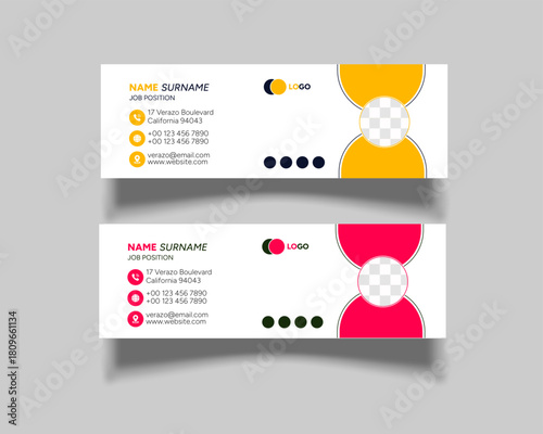 Clean minimalist email signature designs featuring contact details and branding options.