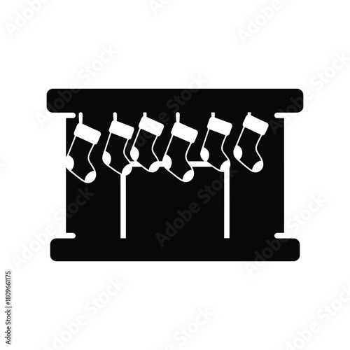 Christmas stockings hanging on fireplace mantel festive holiday decoration seasonal celebration isolated on white background