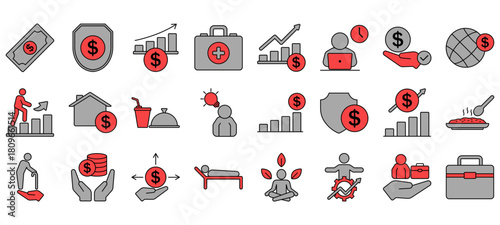 Employee Benefit Vector Icon Set. Minimal, Editable, and Perfect for Web and App UI.