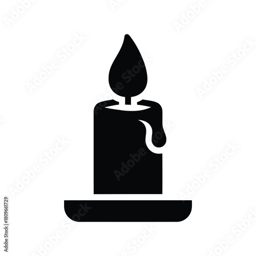 Simple silhouette of a lit candle with dripping wax elegant minimalist icon for ambiance and celebration isolated on white background