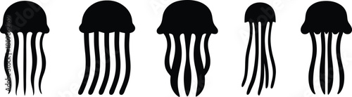 Jellyfish Icon Set Silhouette Vector Collection on a white background.
