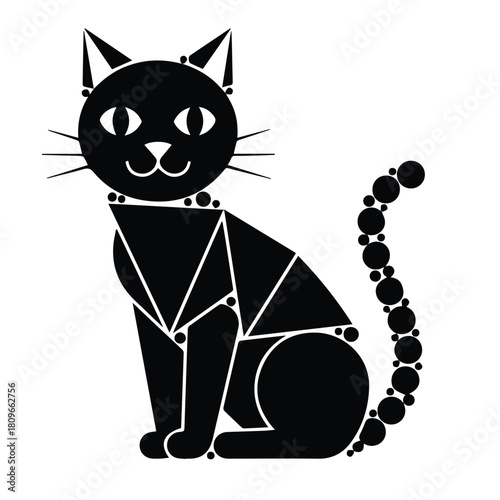 Geometric Black Cat Silhouette Vector Art