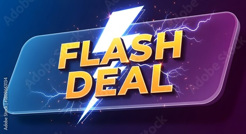 Dynamic electric flash deal banner design featuring bold yellow lettering and lightning bolts on dark background