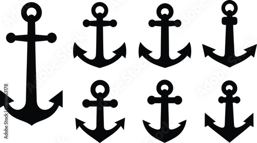 Anchor Icon Set Silhouette Vector Collection on a white background.

