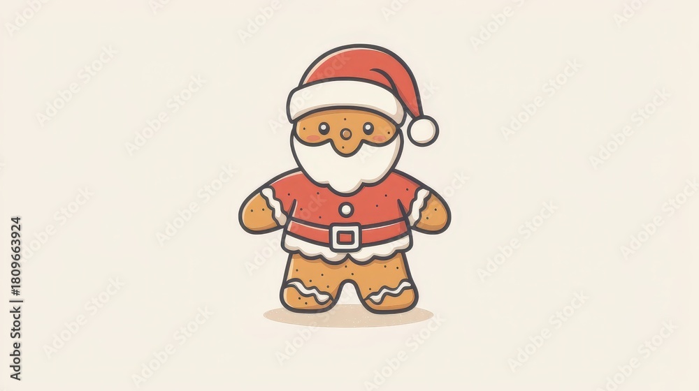 Fototapeta premium Cute Gingerbread Man Character in Santa Costume for Holiday Cheer