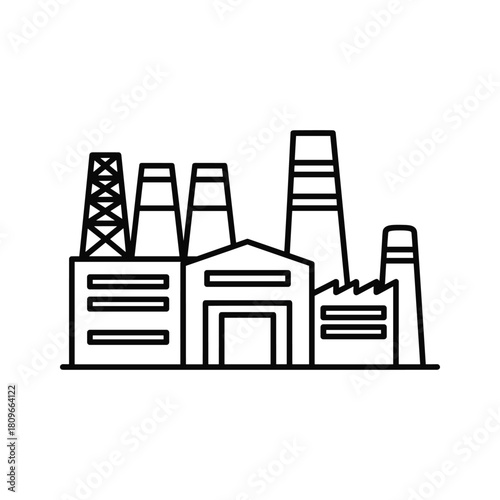 Industrial factory building with multiple smokestacks, representing manufacturing, production, and energy