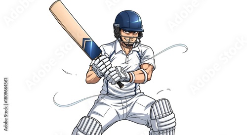 Cricket Player Ready to Bat Illustration.
