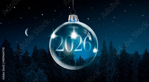 Gläserne Weihanchtskugel mit der Jahreszahl 2026
