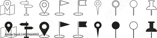 Location map pin icons set. Map marker pointer icon collection. Flat vector illustration style.