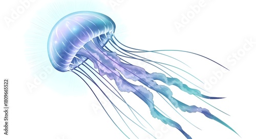 Elegant Jellyfish Illustration with Translucent Bell and Flowing Tentacles.