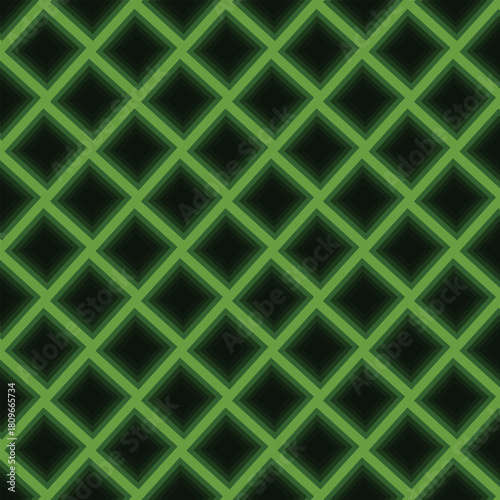 Abstract geometric pattern of glowing neon green diamond shapes against a dark background creating a futuristic digital grid