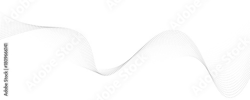 Flowing dots particles wave pattern 3D curve halftone black gradient curve shape isolated on white background. Vector in concept of technology, science, music, modern vector wave