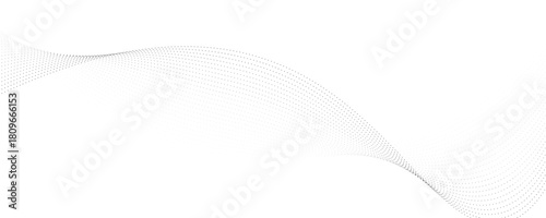 Flowing dots particles wave pattern 3D curve halftone black gradient curve shape isolated on white background. Vector in concept of technology, science, music, modern vector wave