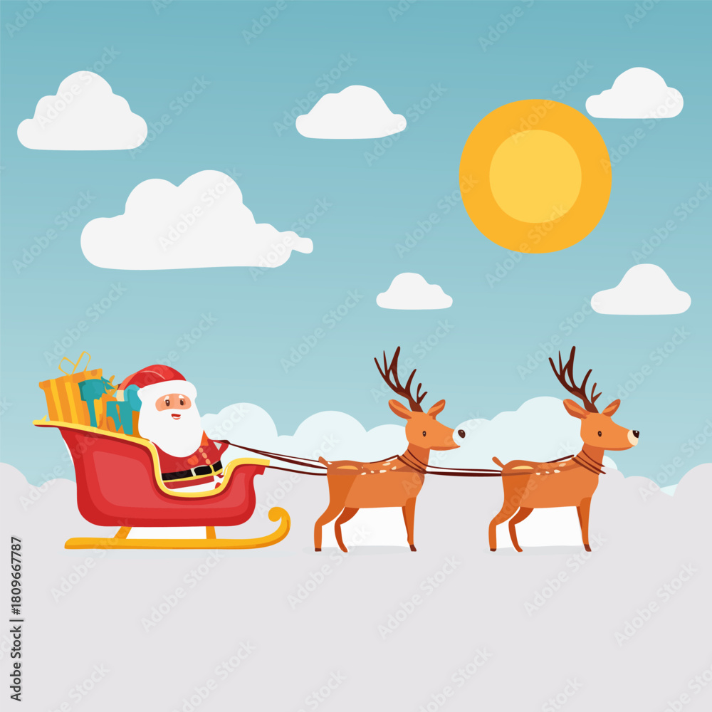 Fototapeta premium Stylized Santa's Sleigh Flying Through a Cloudy Winter Sky