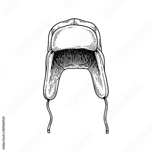 Classic ushanka hat illustrated in vintage style for winter clothing  