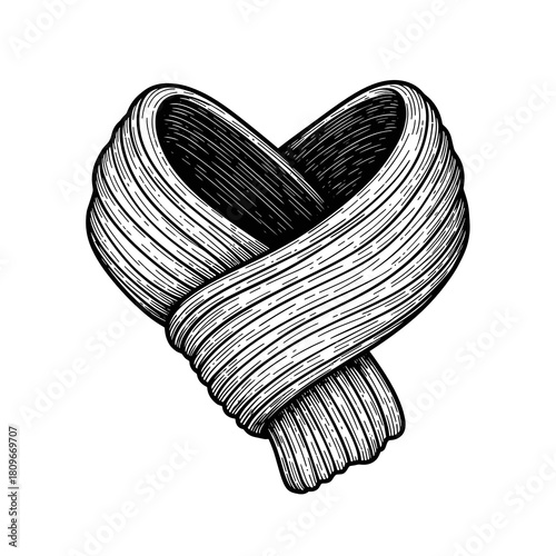 Woolen scarf twisted into a heart shape representing warmth and comfort  