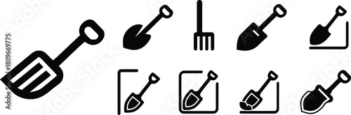 Shovel Icon Set Silhouette Vector Collection on a white background.
