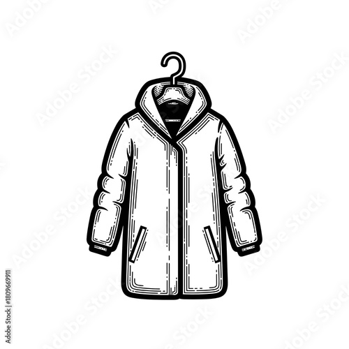 Warm winter coat hanging on a minimalist hook  