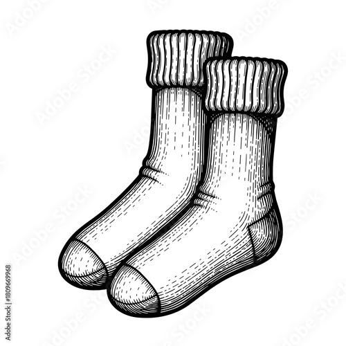 Thick thermal socks with a ribbed cuff in monochrome illustration  