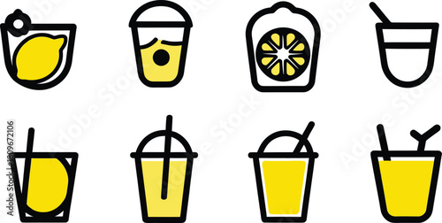 Lemonade Cup icon set silhouette style minimal vector art illustration on a white background.
