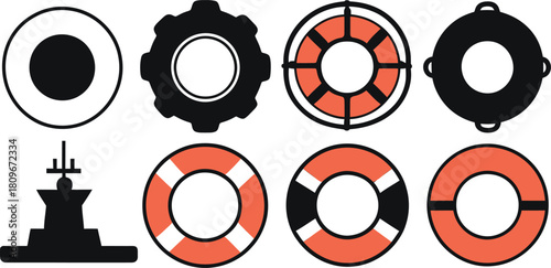 Lifebuoy  icon set silhouette style minimal vector art illustration on a white background.
