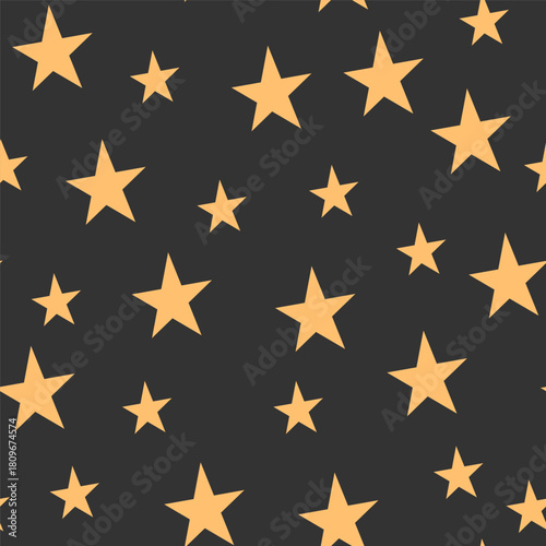 Seamless birthday pattern with gold stars on dark background for festive card and poster design
