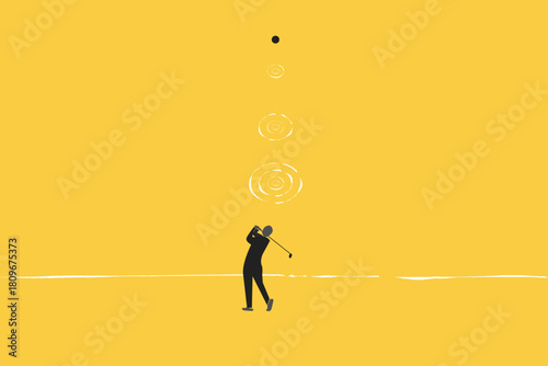 Businessman playing golf. concept of achievement, target, goal and process