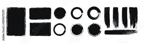 Collection of brush. Brush strokes vector. black grunge ink circles. ink brush strokes, lines, circle. Dirty artistic boxes, frames. Vector illustration.