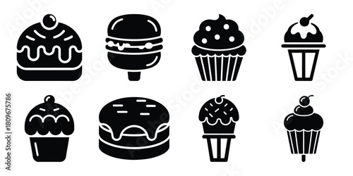 sweet treat Valentine's Day icon set silhouette style and isolated on white background Vector illustration