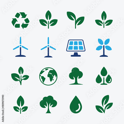 Eco-Friendly Vector Icon Set: Nature, Recycling, Renewable Energy