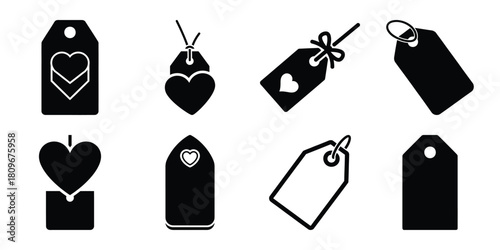 valentine gift tag Valentine's Day icon set silhouette style and isolated on white background Vector illustration