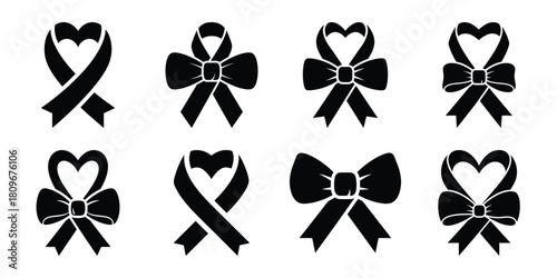 valentine ribbon Valentine's Day icon set silhouette style and isolated on white background Vector illustration