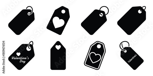 valentine tag Valentine's Day icon set silhouette style and isolated on white background Vector illustration