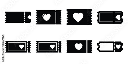 valentine ticket Valentine's Day icon set silhouette style and isolated on white background Vector illustration