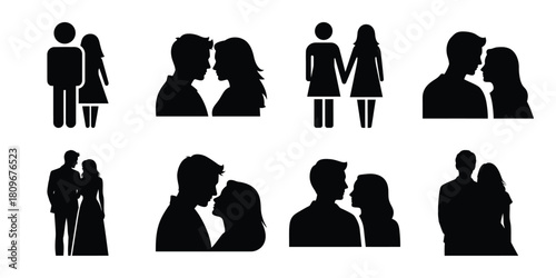 couple silhouette Valentine's Day icon set silhouette style and isolated on white background Vector illustration