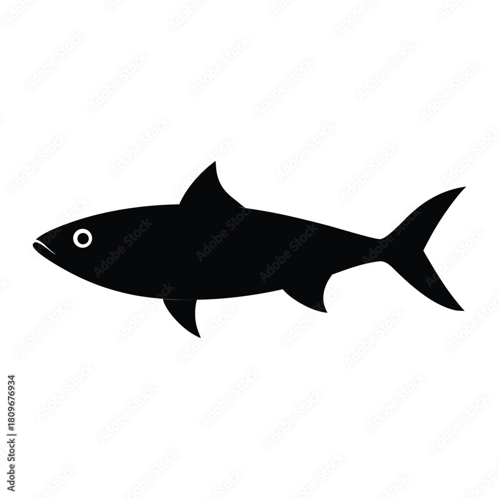 Obraz premium sardine fish minimal solid black vector on white