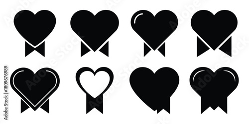 heart bookmark Valentine's Day icon set silhouette style and isolated on white background Vector illustration